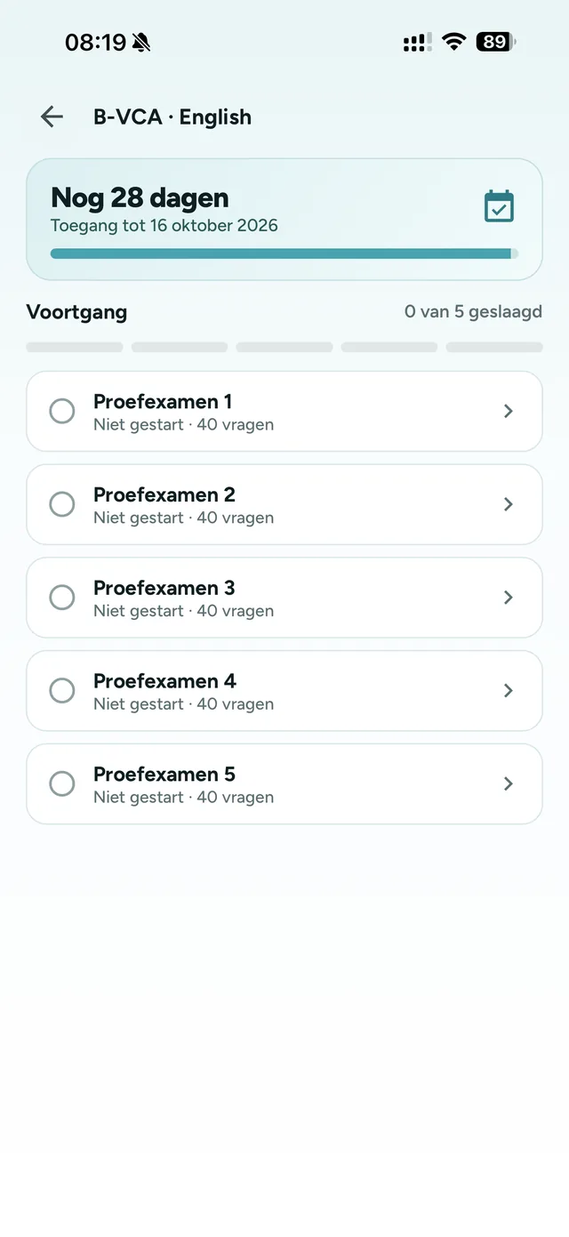 A question from a VCA practice exam in the app
